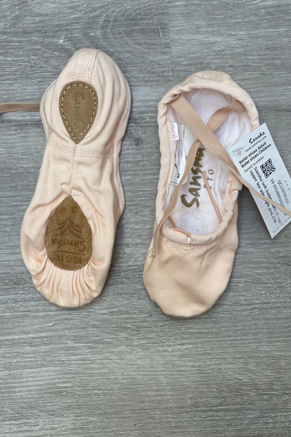 Pink canvas split sole ballet shoes best sale