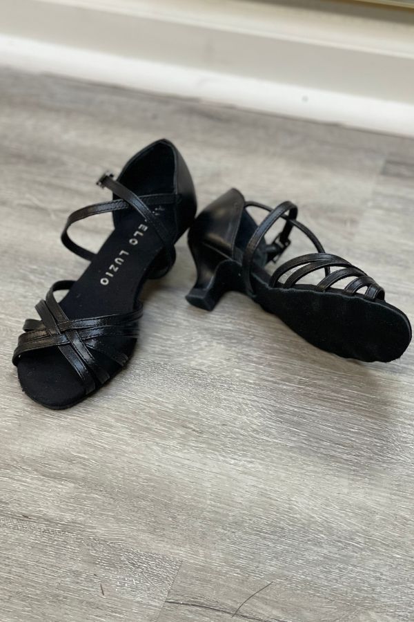 Angelo Luzio Girls Black 102GY Cyd Latin Ballroom Sandals at The Dance Shop Long Island