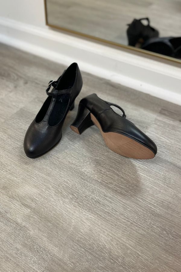 Capezio Jr Footlight T Strap Character Shoes in black at The Dance Shop Long Island