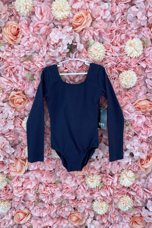 Bloch Girls Long Sleeve Leotard Navy CL5409 at The Dance Shop Long Island