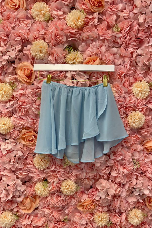 Bloch Girls Georgette Mock Wrap Ballet Skirt in Pastel Blue Style CR5110 at The Dance Shop Long Island