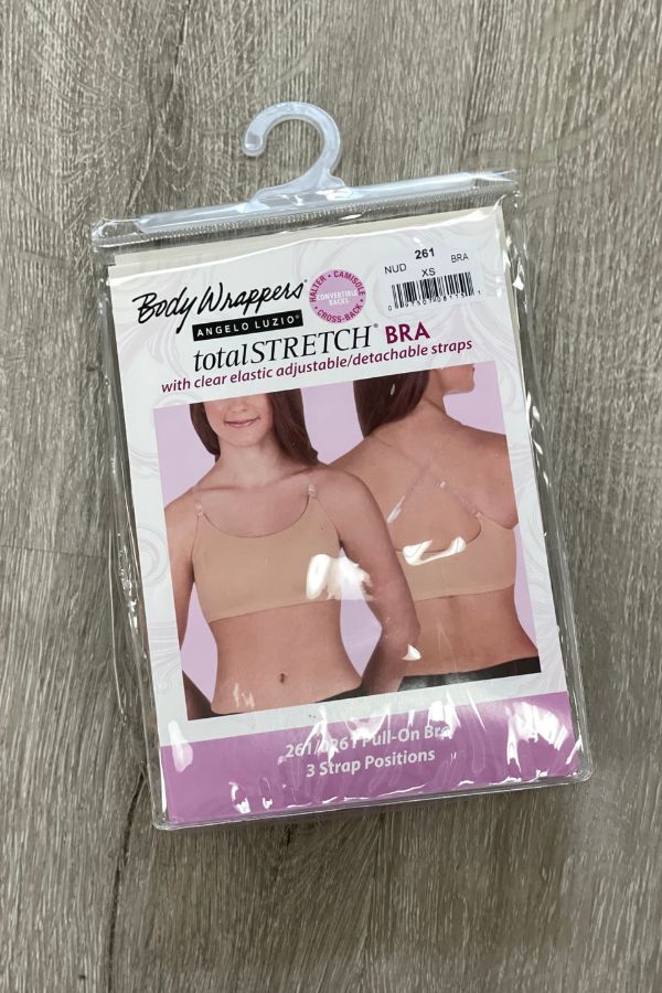 Body Wrappers Total Stretch Nude Bra with Clear Adjustable Straps 261 at The Dance Shop Long Island