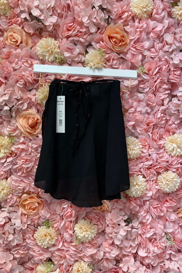 Body Wrappers Georgette Wrap Skirt 15 inches in black at The Dance Shop Long Island
