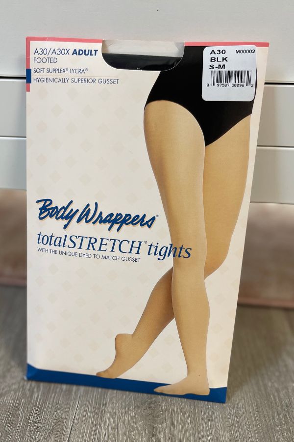 Body Wrappers Adult TotalSTRETCH Footed Dance Tights in Black Style A30 at The Dance Shop Long Island