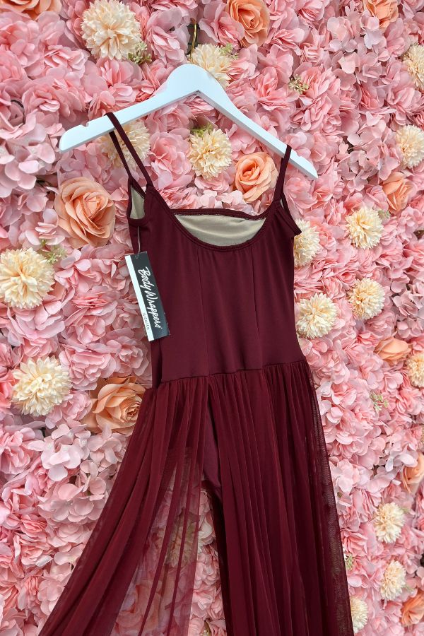 Body Wrappers Camisole Long Dance Dress in Burgundy Style 7990 at The Dance Shop Long Island