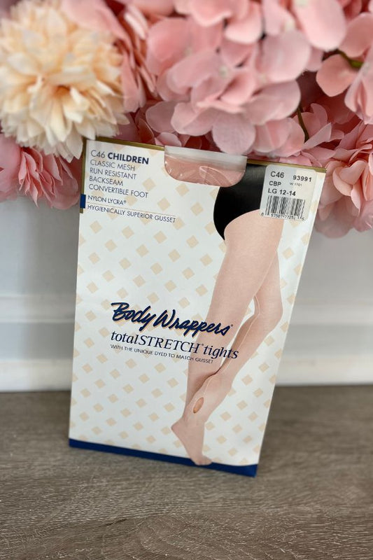 Body Wrappers Children's Classic Mesh Back Seam Convertible Tights in Classic Ballet Pink Style C46 at The Dance Shop Long Island