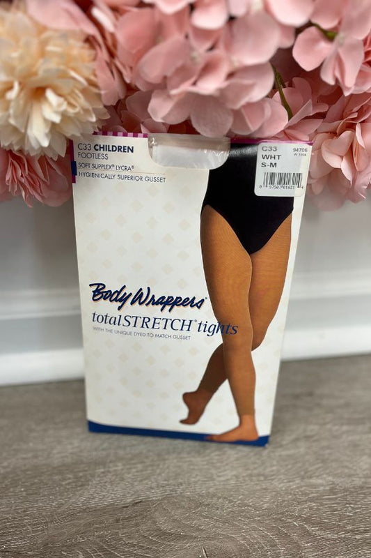 Body Wrappers Children's TotalStretch Footless Tights in White Style C33 at The Dance Shop Long Island