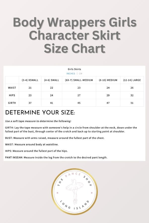 Body Wrappers Girls Skirt Size Chart at The Dance Shop Long Island