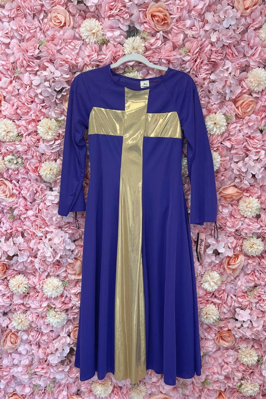 Body Wrappers Girl's Deep Purple Praise Cross Long Dress Style 0620 at The Dance Shop Long Island