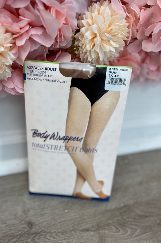 Body Wrappers Plus Size Stirrup Tights in Suntan Style A32X at The Dance Shop Long Island