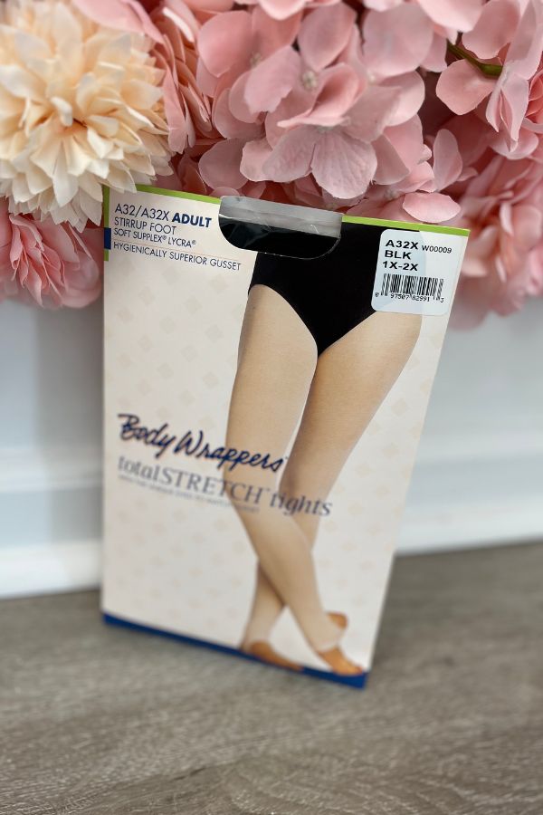 Body Wrappers Plus Size Stirrup Tights in Black Style A32X at The Dance Shop Long Island