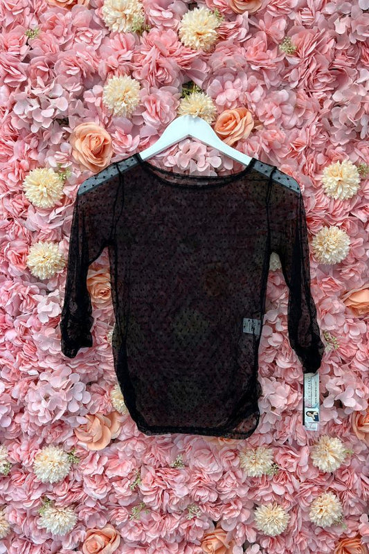 Premiere Tiler Peck Diamond Mesh Pullover in Black with 3/4 sleeves Style P1113 at The Dance Shop Long Island