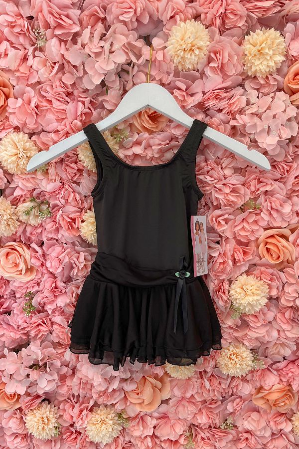 Body Wrappers Tank Leotard Dress with Chiffon Skirt in Black Style 2232 at The Dance Shop Long Island