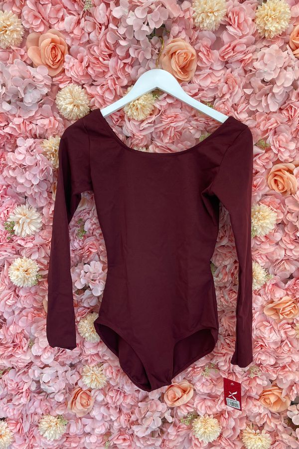 Capezio Adult Long Sleeve Nylon Leotard in Maroon Style TB135 at The Dance Shop Long Island