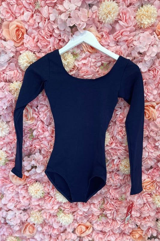 Capezio Adult Long Sleeve Nylon Leotard in Navy Style TB135 at The Dance Shop Long Island