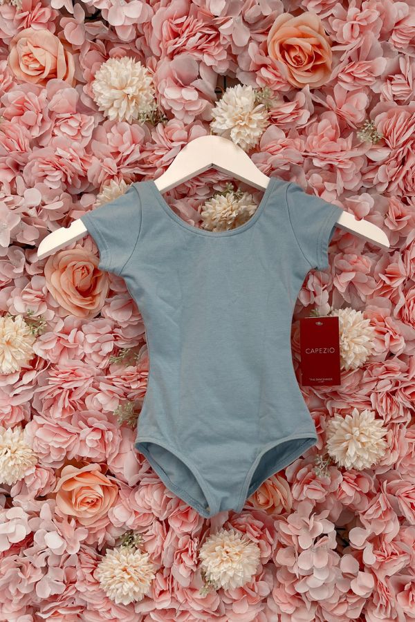 Capezio Children's Short Sleeve Leotard in Light Blue CC400C at The Dance Shop Long Island