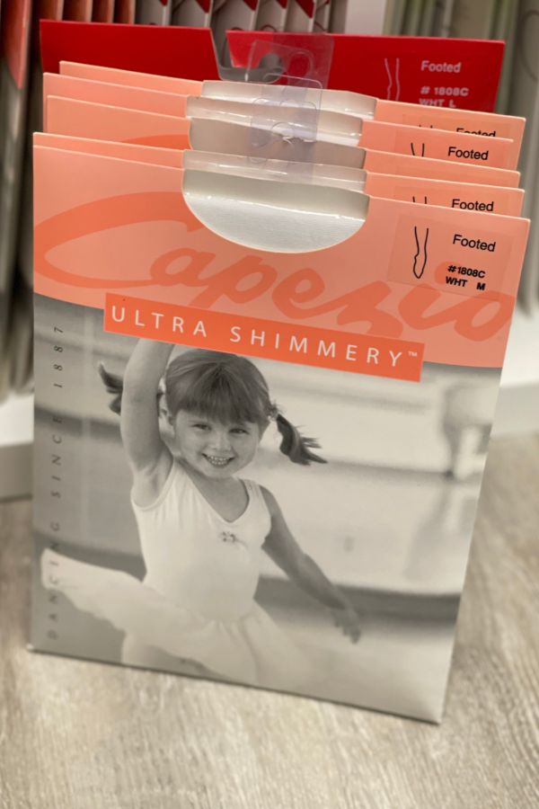 Capezio Children's Ultra Shimmery Footed Tights in White 1808C at The Dance Shop Long Island