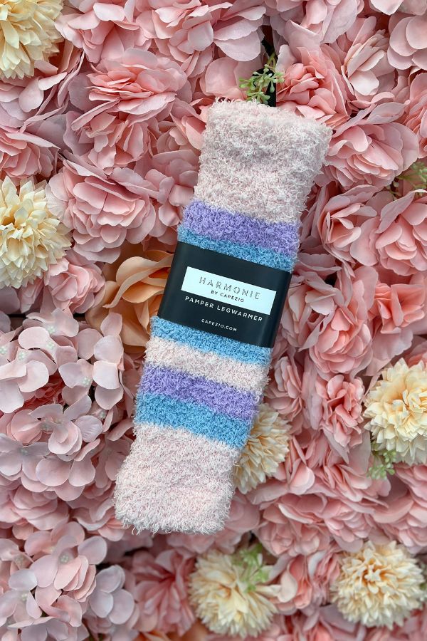 Girls Harmonie 12" Striped Pamper Legwarmer - Pink Stripe