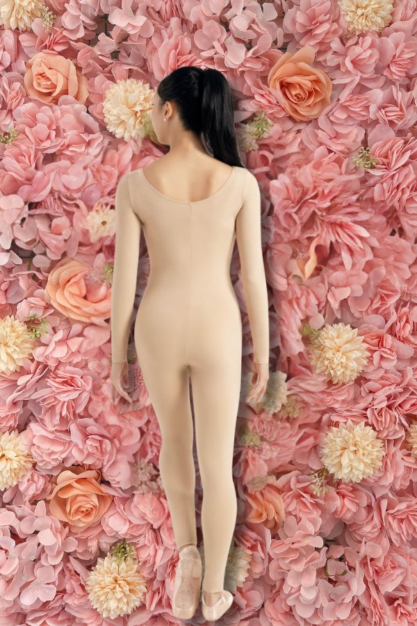 Capezio Adult Team Basics Long Sleeve Unitard in Nude TB114 (back view) at The Dance Shop Long Island