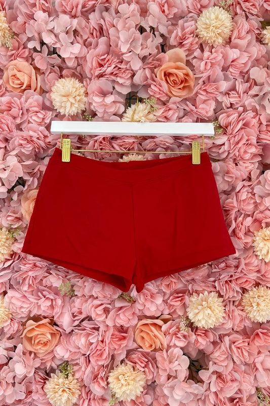 Capezio Children's Team Basics Boy Cut Low Rise Shorts in Red Style TB113C at The Dance Shop Long Island