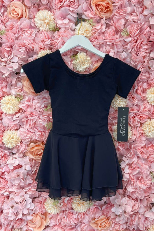 Eurotard Children's Black Short Sleeve Leotard Dress with Double Skirt Style 10467 at The Dance Shop Long Island