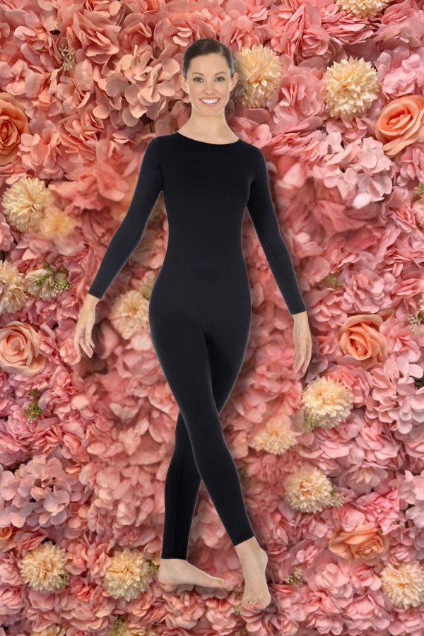 Eurotard Adult Microfiber Long Sleeve Zipper Back Unitard in Black Style 44130 at The Dance Shop Long Island