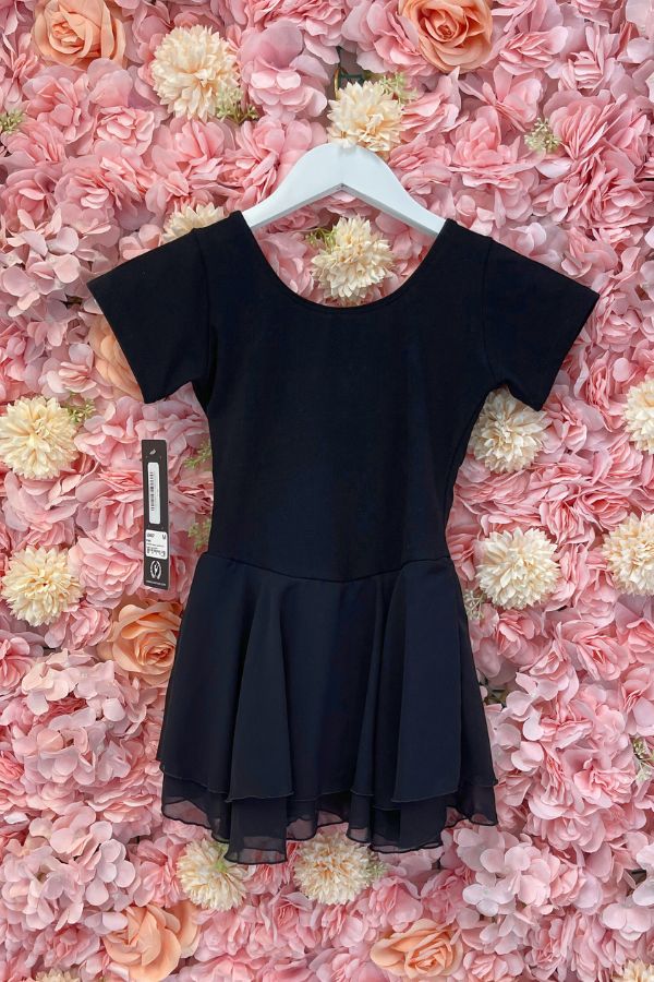 Eurotard Children's Black Short Sleeve Leotard Dress with Double Skirt Style 10467 at The Dance Shop Long Island