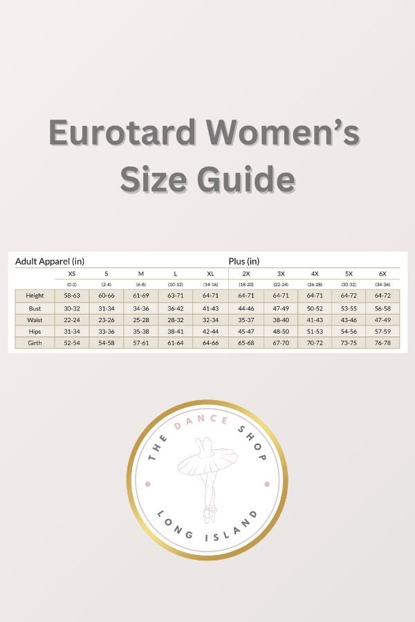 Eurotard Women's Size Guide at The Dance Shop Long Island