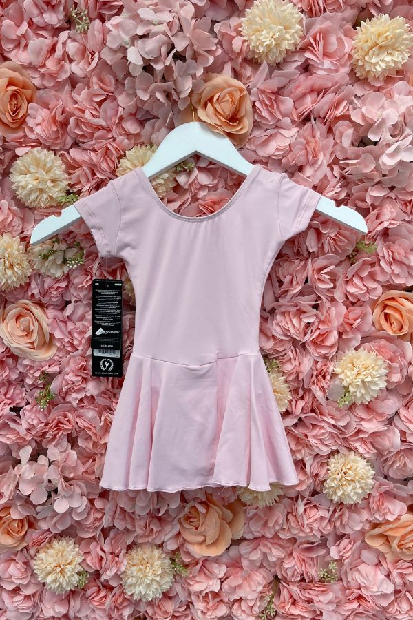 Girls Microfiber Short Sleeve Dance Dress by Eurotard in pink back view at The Dance Shop Long Island