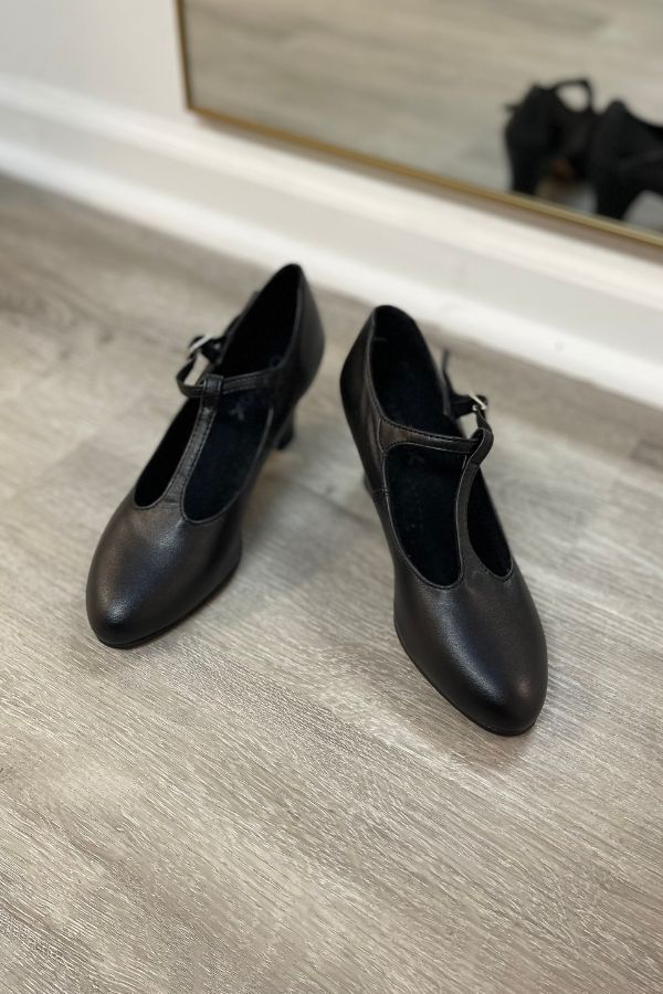 Capezio Jr Footlight T Strap Character Shoes in black at The Dance Shop Long Island