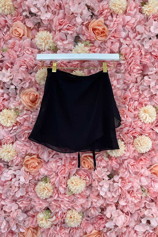 Ladies Mirella Georgette Wrap Skirt Short in Black MS12A at The Dance Shop Long Island