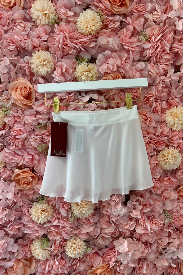 Mirella Girls Georgette Mock Wrap Skirt in White Style MS12CH at The Dance Shop Long Island