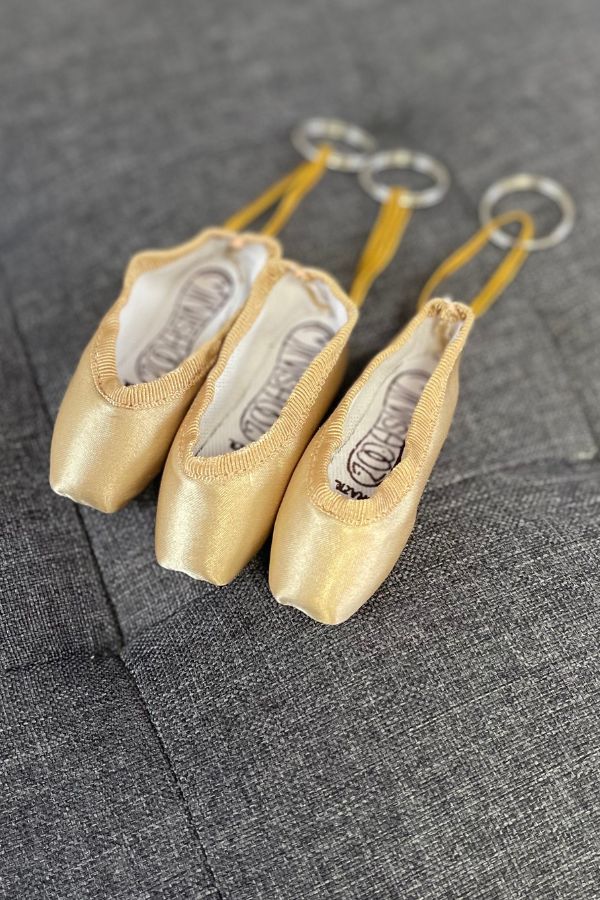 Pillows for Pointes Minishooz Gold Mini Pointe Shoe Keychain at The Dance Shop Long Island