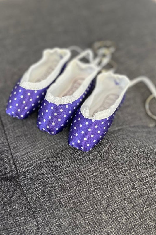 Pillows for Pointes MInishooz Mini Pointe Shoe Keychain in purple polka dot at The Dance Shop Long Island