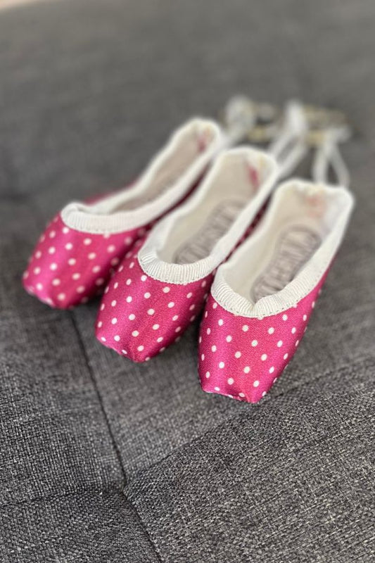 Pillows for Pointes Minishooz Mini Pointe Shoe Keychain in Burgundy Polka Dot at The Dance Shop Long Island